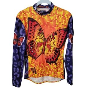 Primal Wear "Flutter By" long-sleeved cycling jersey SZ M WOMEN Butterfly Purple